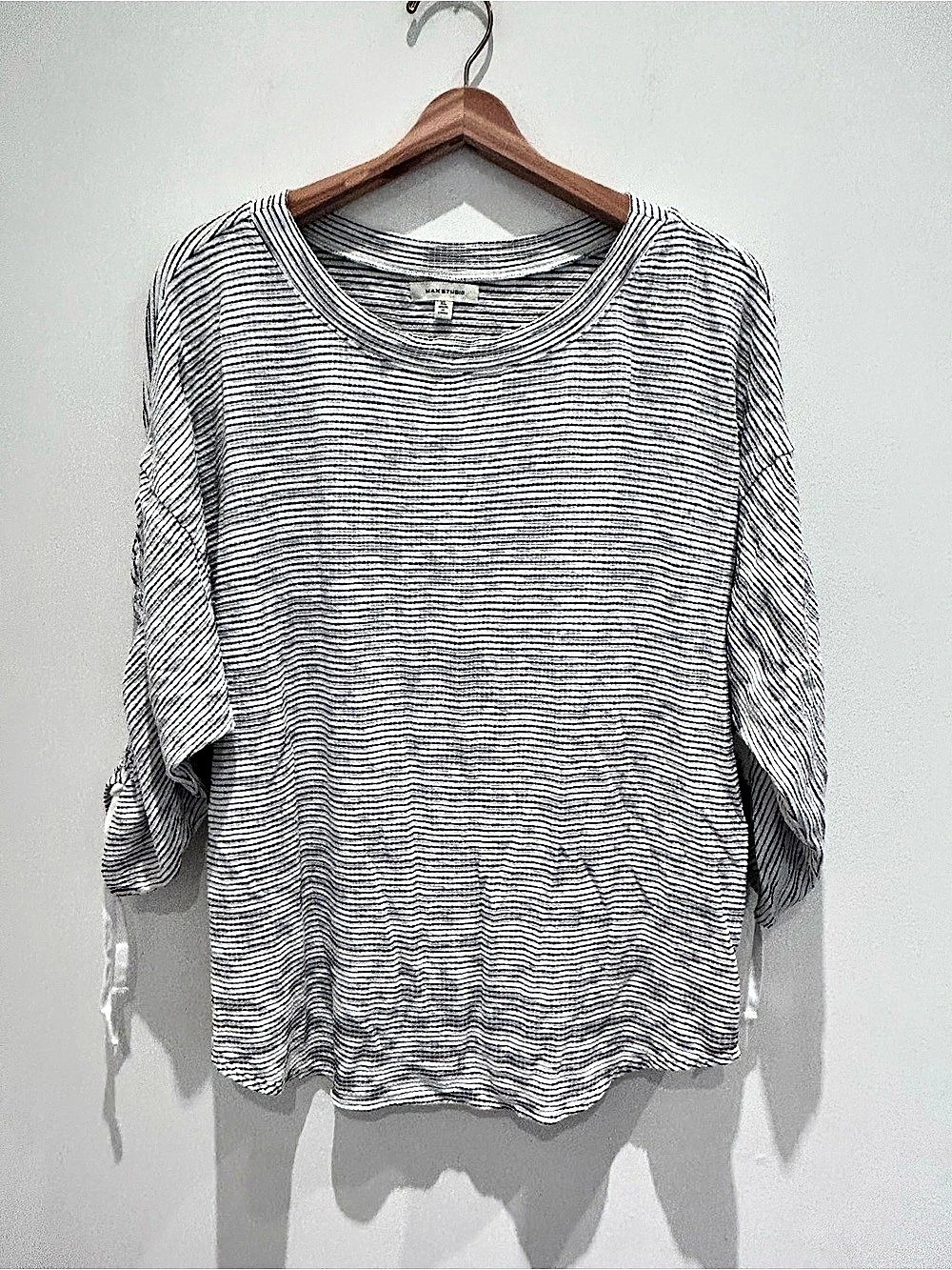 MAX STUDIO Striped Long Sleeve Top in White & Black Size XL